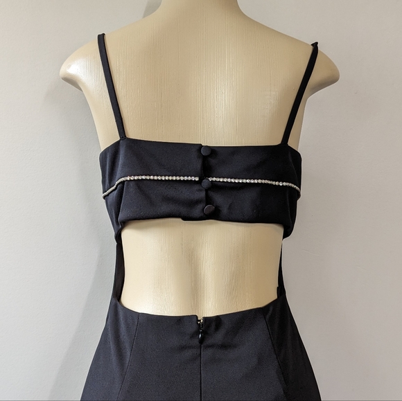 Vintage 90s Black Cut-out Jeweled Formal Gown - Picture 10 of 16